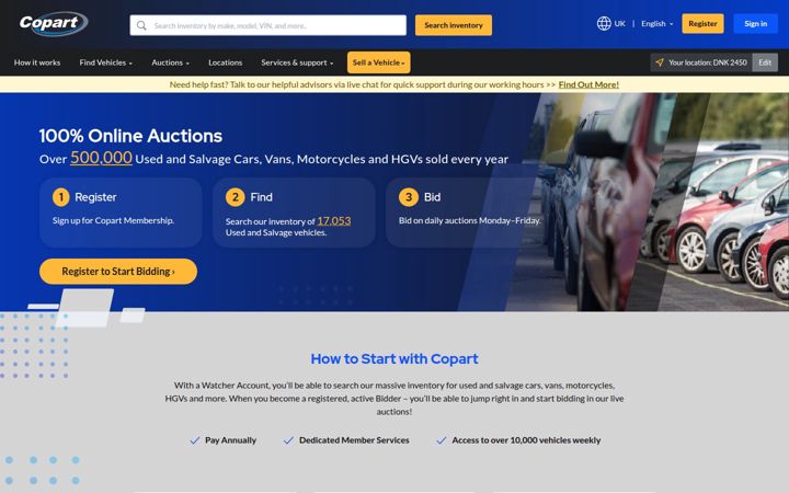 Screenshot of copart.co.uk
