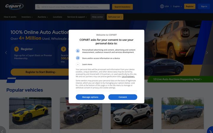 Ekrano kopija copart.com
