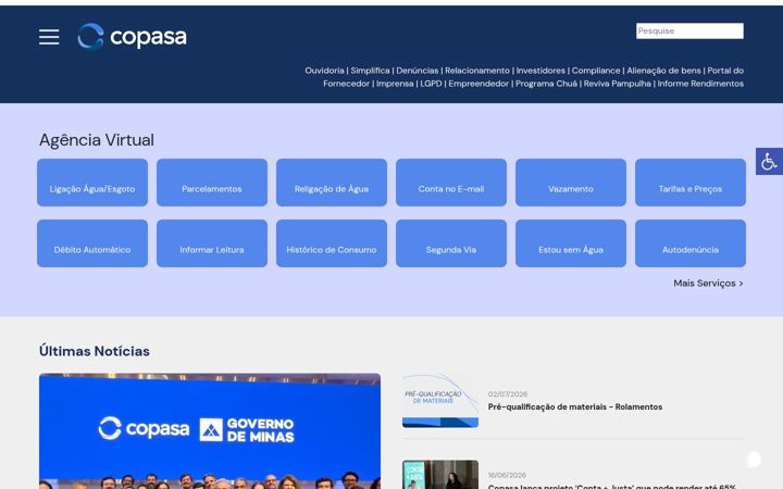 Screenshot of copasa.com.br