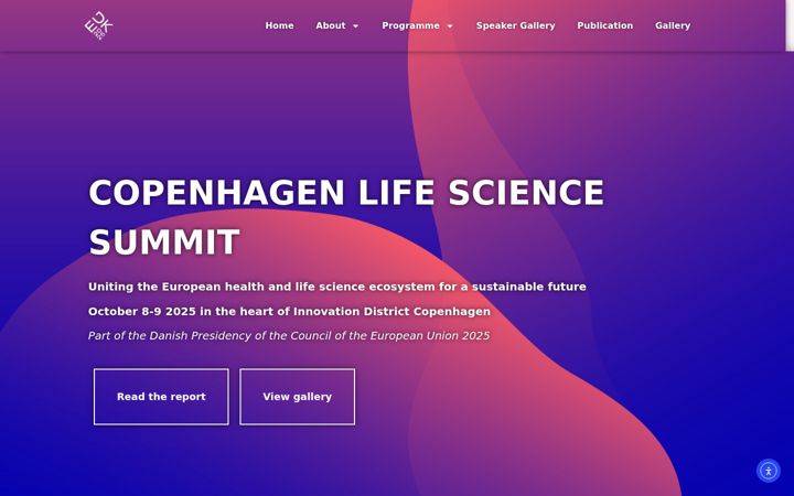 Captură de ecran a copenhagenlifesciencesummit.dk