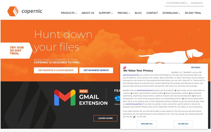Screenshot of copernic.com