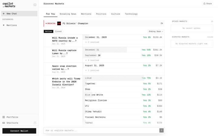 Screenshot of copilot.markets