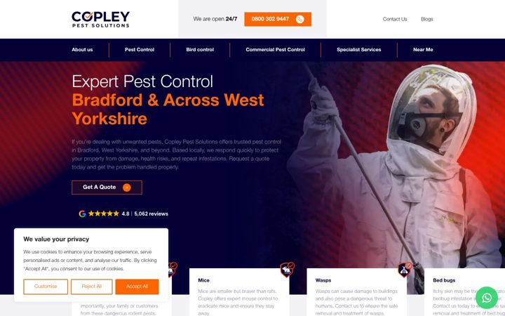 Snímek obrazovky copleypestcontrol.co.uk