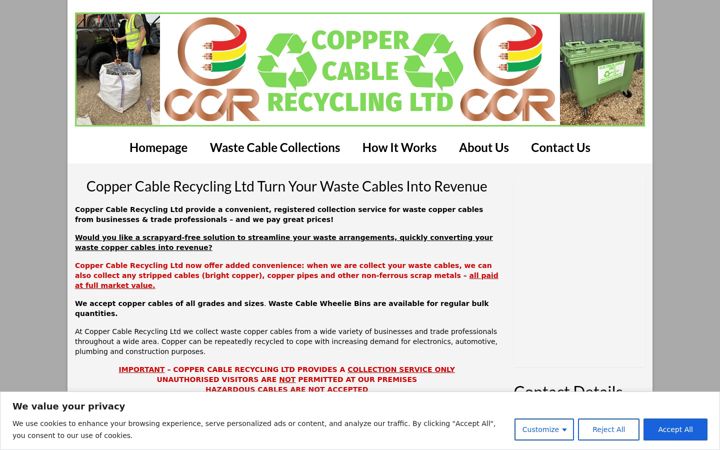 Snímek obrazovky coppercablerecycling.co.uk
