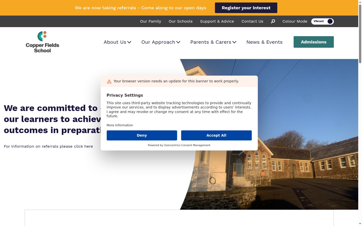 Screenshot del banner di consenso mostrato prima di qualsiasi interazione