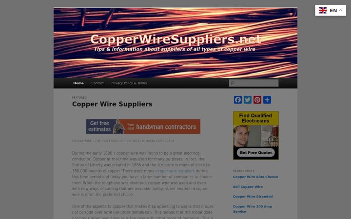 Skærmbillede af copperwiresuppliers.net