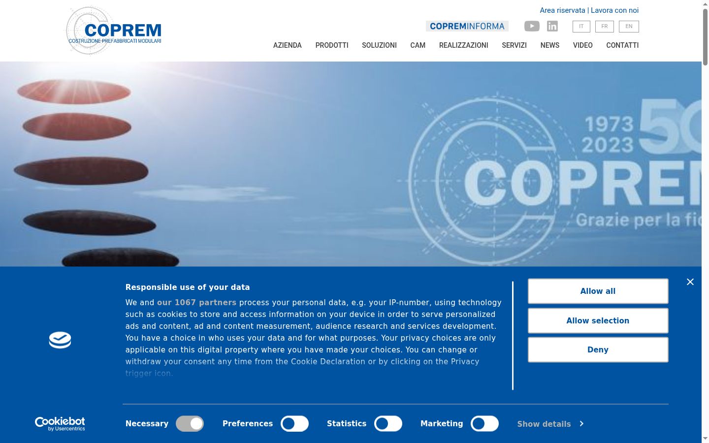 Captura de ecrã do banner de consentimento apresentado antes de qualquer interação
