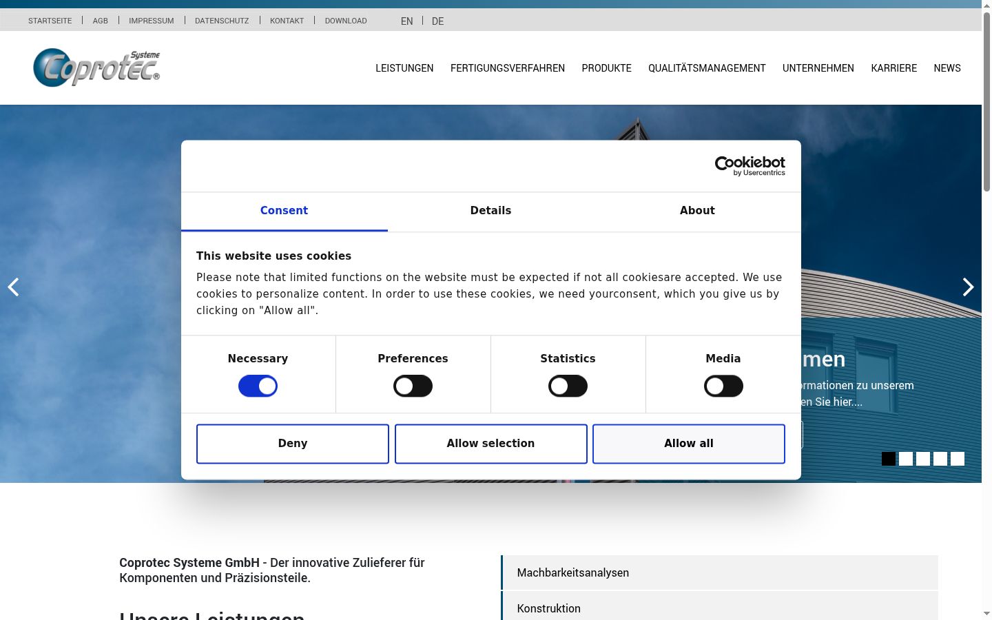 Screenshot of the consent banner shown before any interaction
