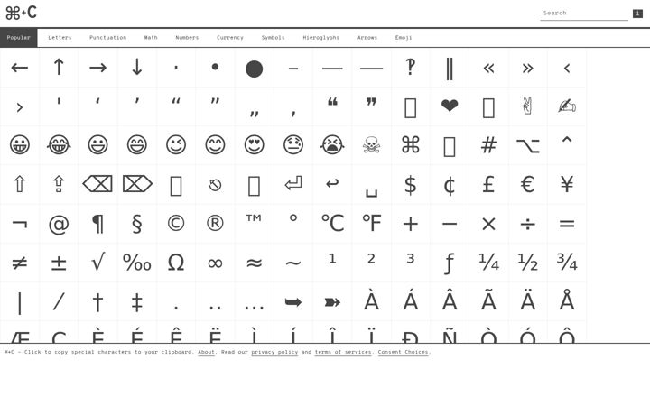 Screenshot of copychar.cc