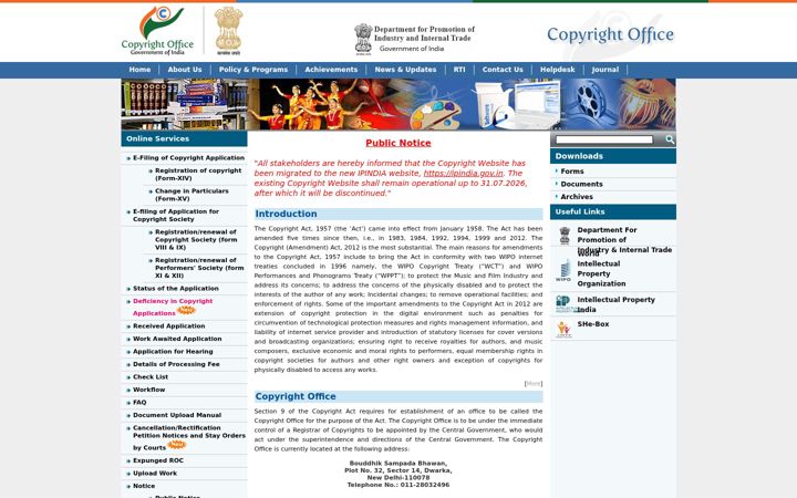 Screenshot of copyright.gov.in