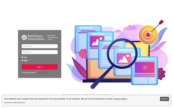 Screenshot of copyrightinfringementportal.com