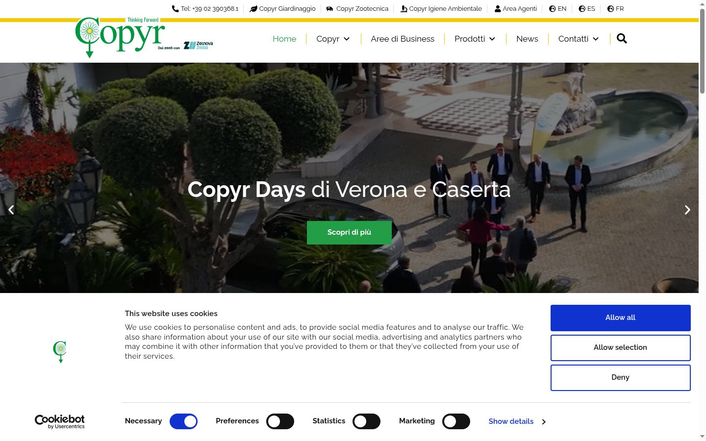 Screenshot del banner di consenso mostrato prima di qualsiasi interazione