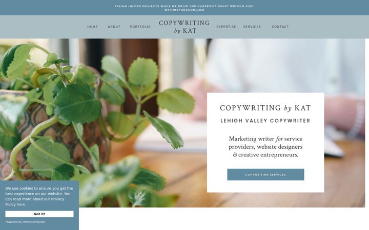 Screenshot of copywritingbykat.com