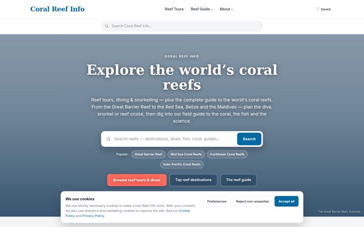 Screenshot of coral-reef-info.com
