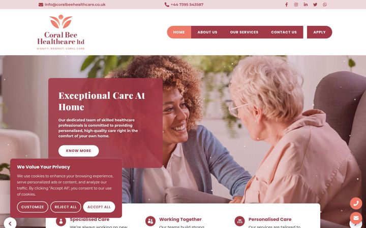 Screenshot ta' coralbeehealthcare.co.uk