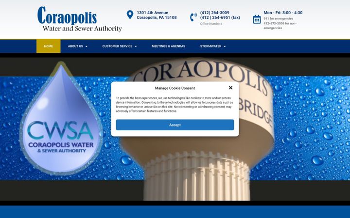 Screenshot of coraopoliswater.org