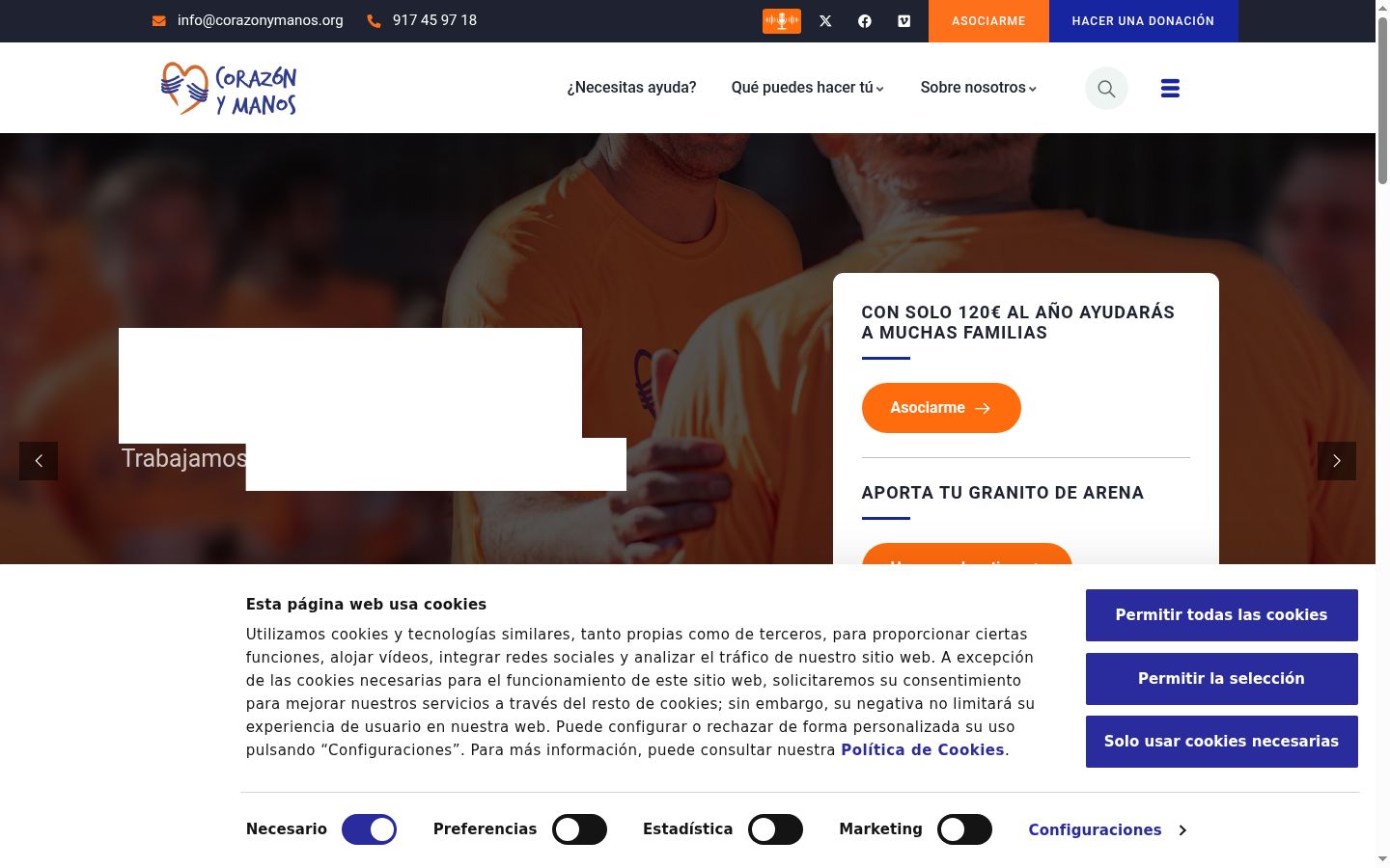 Screenshot del banner di consenso mostrato prima di qualsiasi interazione