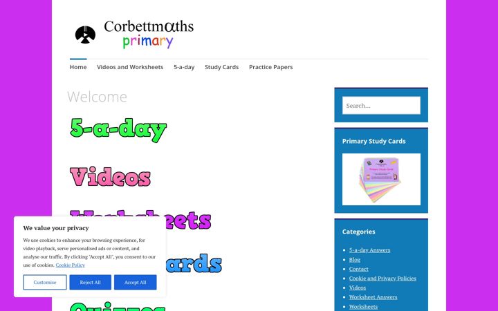 Screenshot of corbettmathsprimary.com