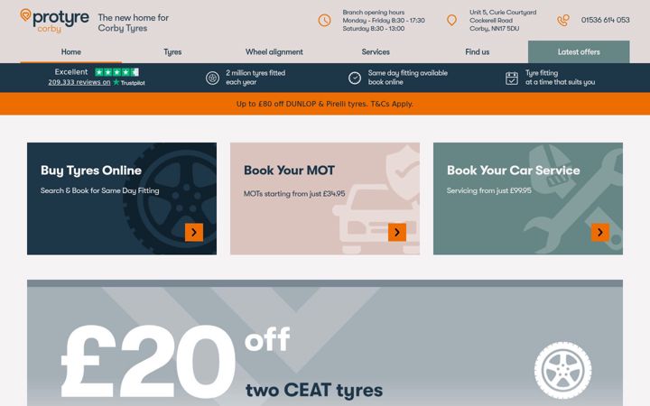 Screenshot of corbytyres.co.uk