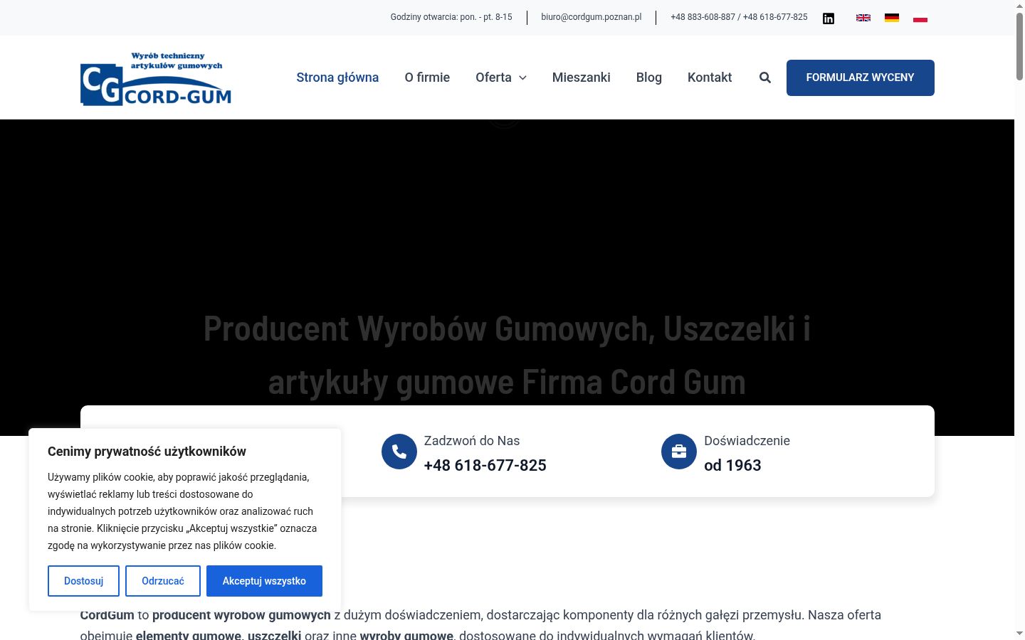 Zrzut ekranu banera zgody wyświetlanego przed jakąkolwiek interakcją