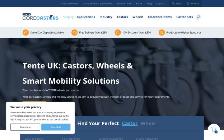Screenshot of core-castors.co.uk