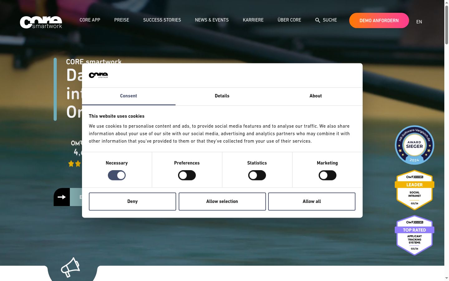 Screenshot of the consent banner shown before any interaction