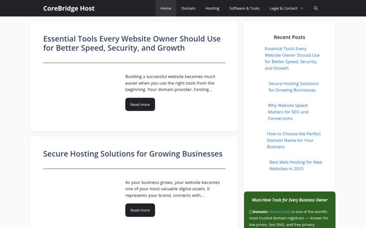 Screenshot of corebridgehost.com