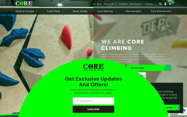 Screenshot of coreclimbing.co.uk