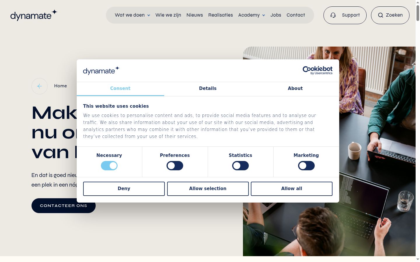 Capture d'écran de la bannière de consentement affichée avant toute interaction