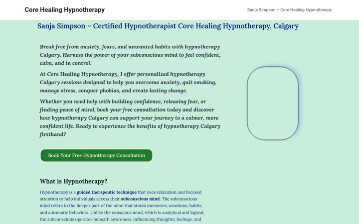 Screenshot of corehealinghypnotherapy.com