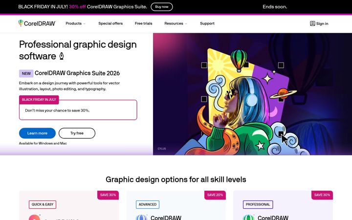 Screenshot ta' coreldraw.com