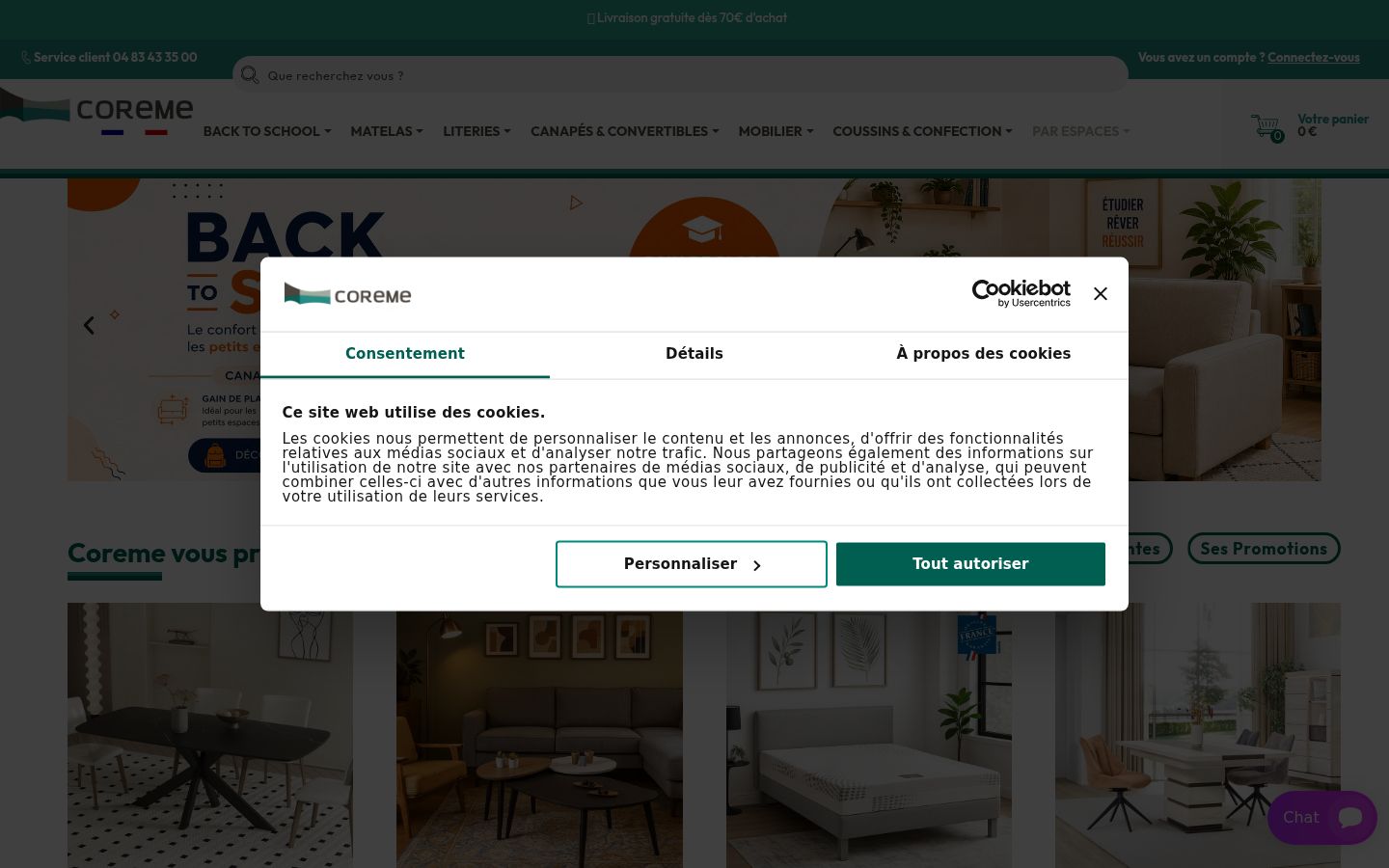Screenshot del banner di consenso mostrato prima di qualsiasi interazione