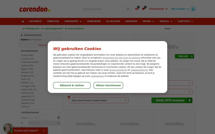 Captura de pantalla de corendon.nl