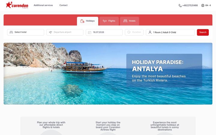 Ekrano kopija corendonflights.com