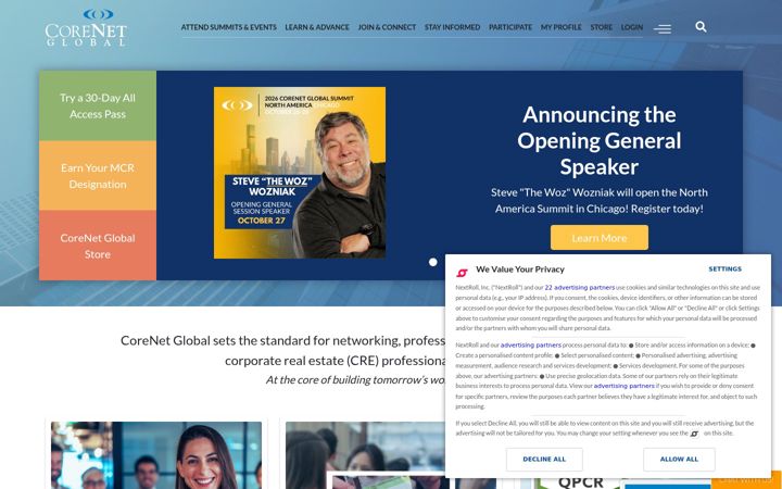 Posnetek zaslona corenetglobal.org