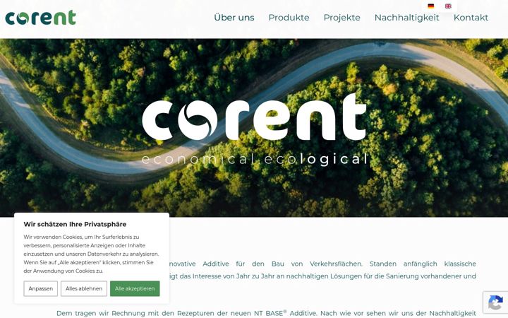 Screenshot of corent-ag.de
