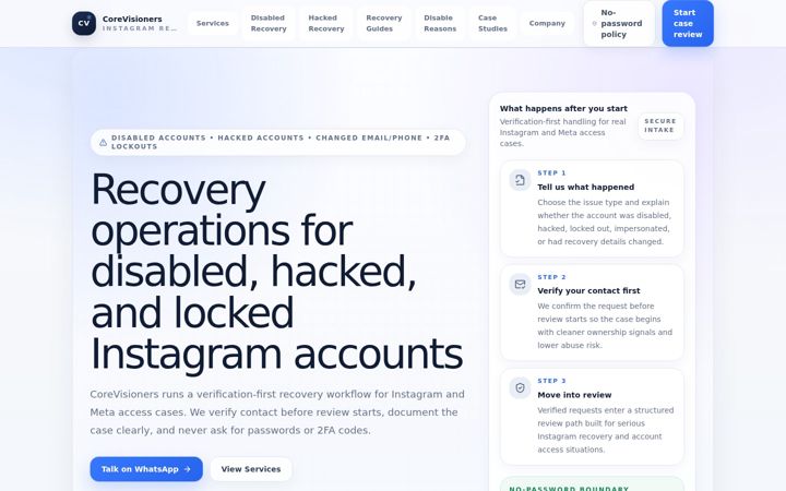 Screenshot of corevisioners.com