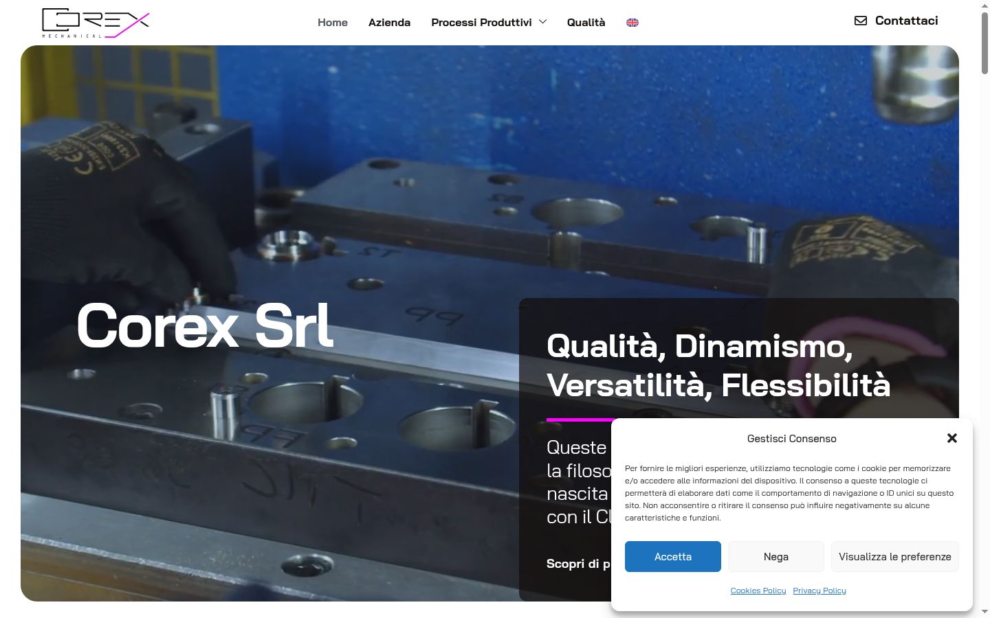 Screenshot del banner di consenso mostrato prima di qualsiasi interazione