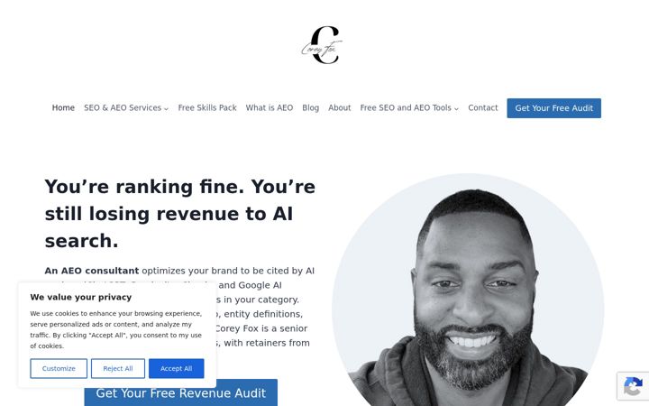 Screenshot of coreyfox.com