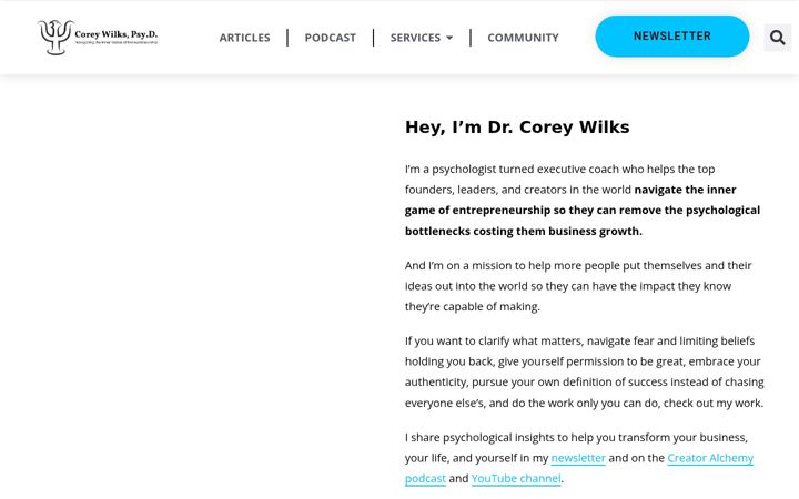 Screenshot of coreywilkspsyd.com