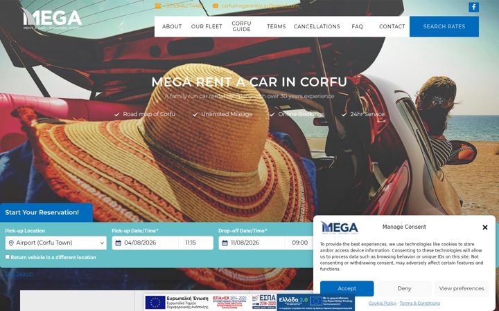 Screenshot of corfumegarentacar.com