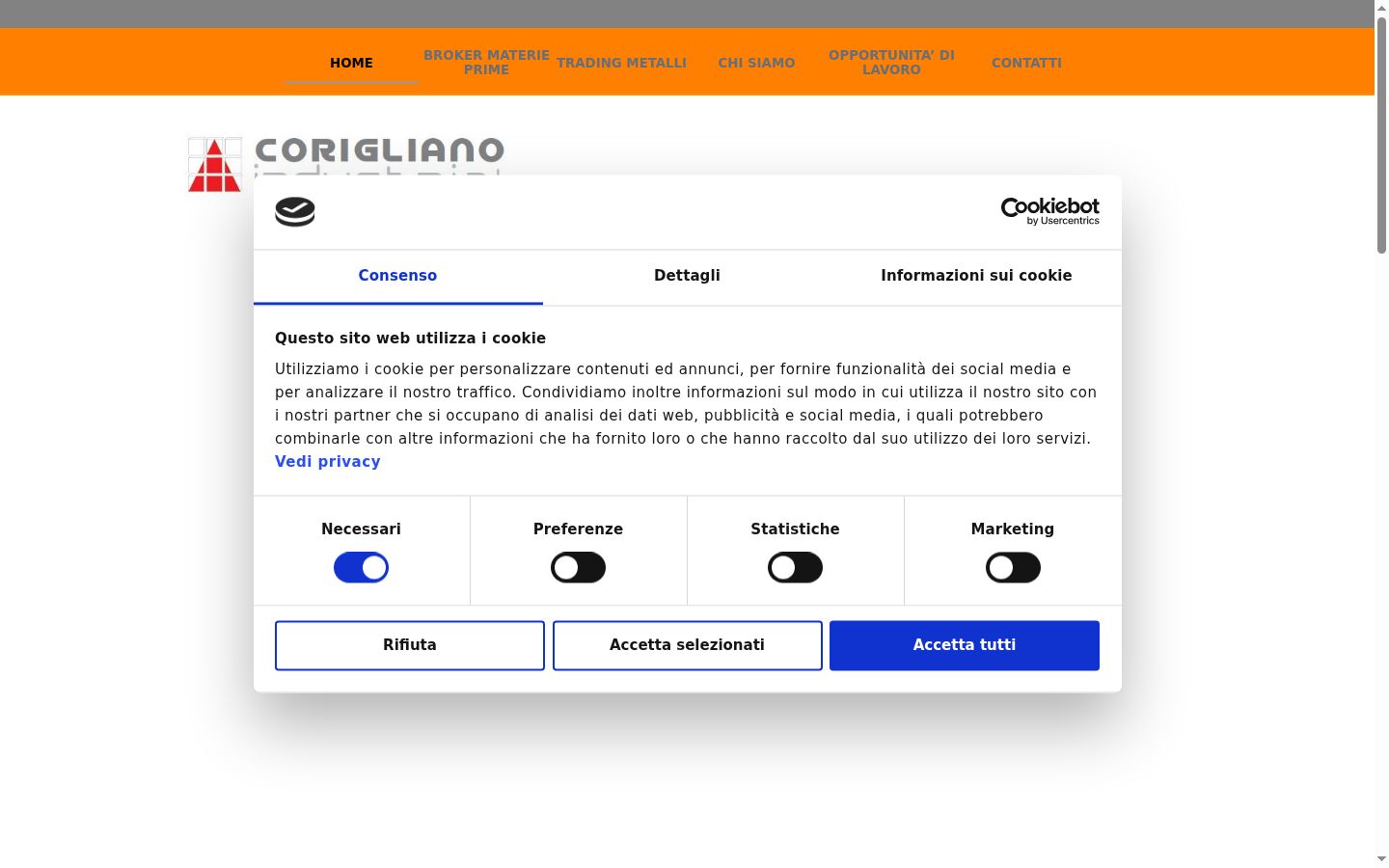 Screenshot del banner di consenso mostrato prima di qualsiasi interazione