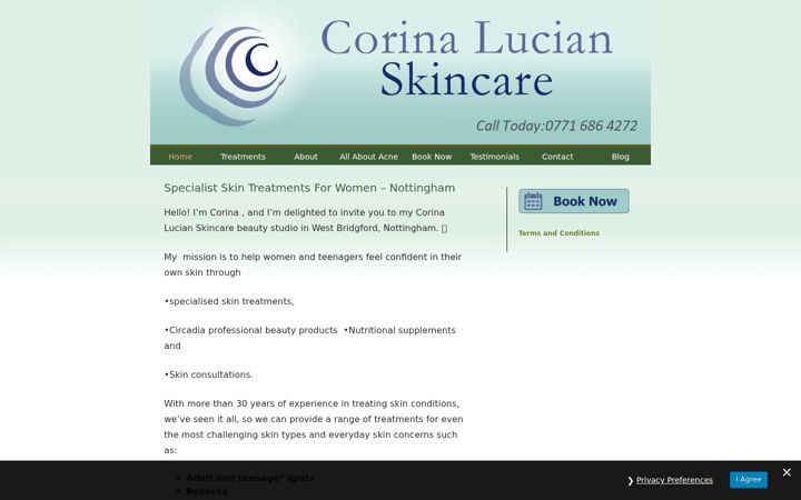 Snímek obrazovky corinalucianskincare.co.uk