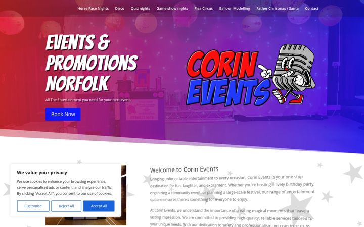 Snímek obrazovky corinevents.co.uk