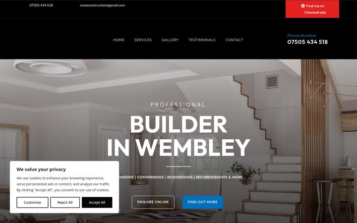 Screenshot of corjaconstructionltd.co.uk