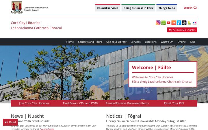 Screenshot ta' corkcitylibraries.ie