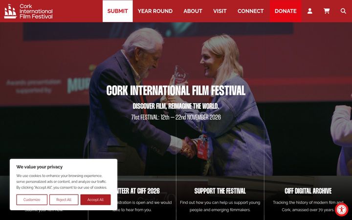 Ekraanipilt saidist corkfilmfest.org