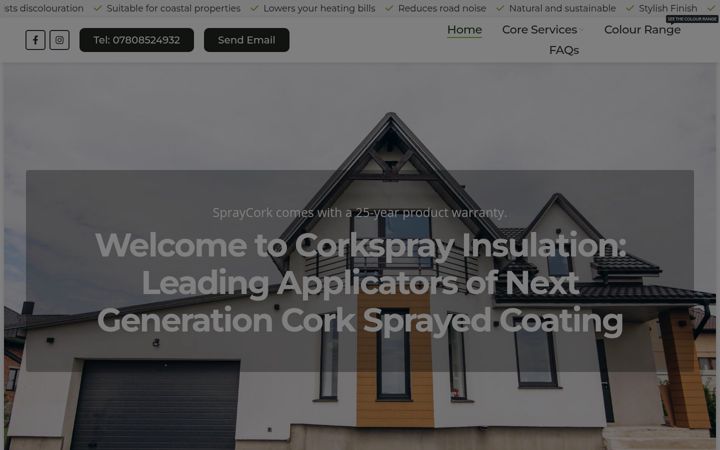 Posnetek zaslona corksprayinsulation.co.uk