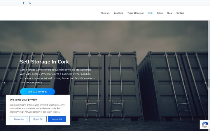 Screenshot of corkstoragecentre.ie