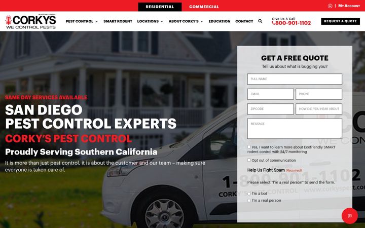 Screenshot of corkyspest.com